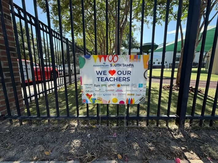 An image of a yard sign that says "We Love Our Teachers".